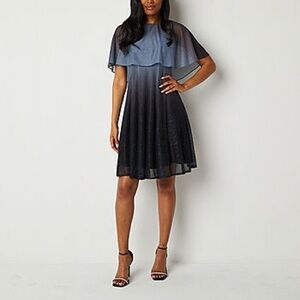 Danny & Nicole Womens Short Sleeve Ombre Cape Fit + Flare Dress